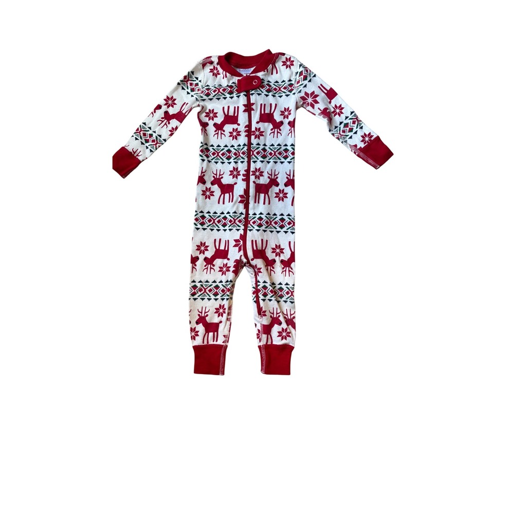 Hanna Andersson Kids 18-24M Reindeer Fair Isle Organic Cotton Sleeper Red White